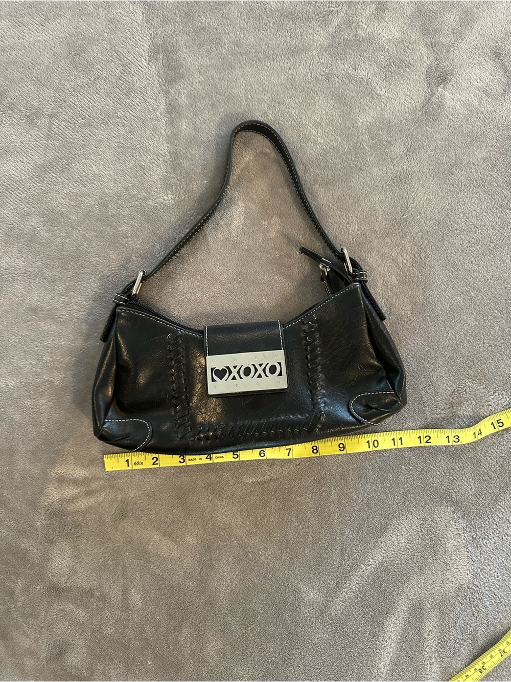 XOXO Black Whipstitch Small Shoulder Bag